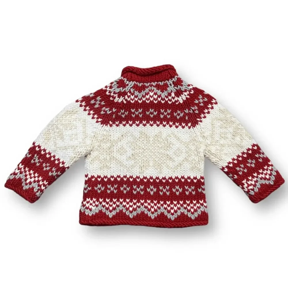Baby GAP Fair Isle Nordic Knit Cardigan Sweater Red Cream 2 Years Wool Blend